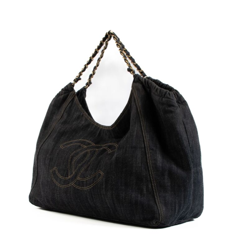 Chanel Black Denim XL Coco Cabas Spirit Hobo Bag