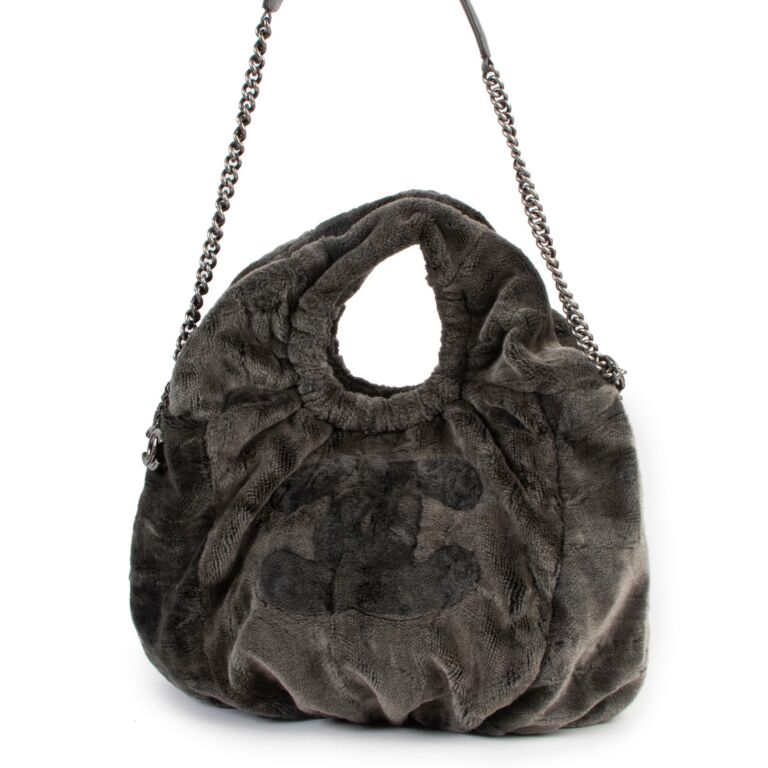 Chanel Grey Convertible CC Hobo Faux Fur Medium Satchel
