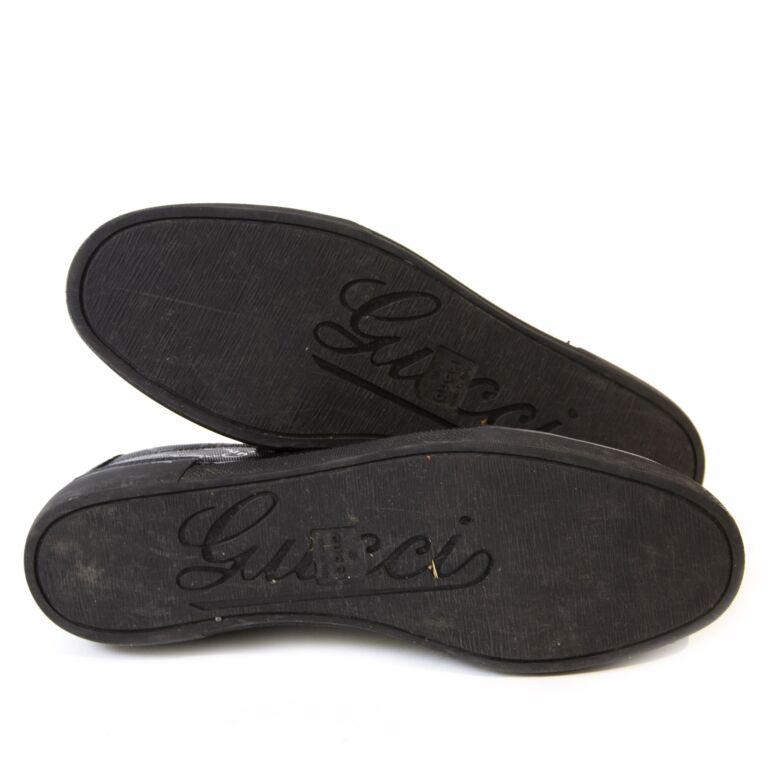 Gucci & Louis Vuitton ブラックシューズセット Gucci Black Monogram Sneakers with Red Green Detail - Size