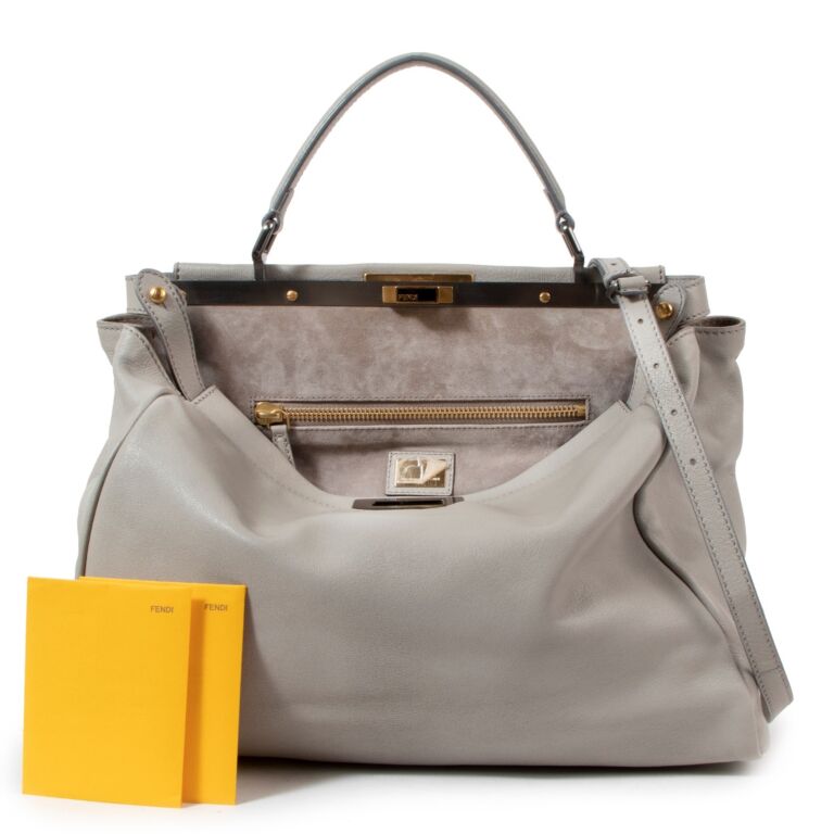 ハンドバッグ FENDI GREY LEATHER PEKABOO LARGE SOFT TOP HANDLE BAG Peekaboo Soft Large Leather Gray | Fendi