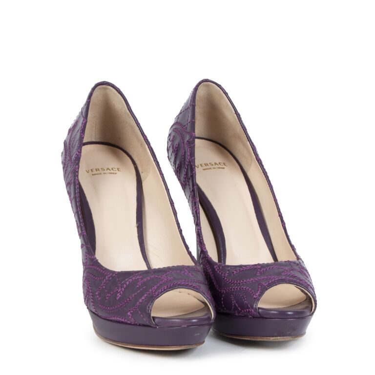 Purple peep toe platform heels top