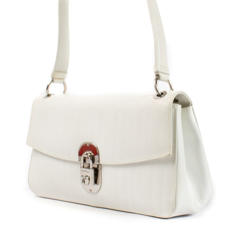 Ferragamo White Leather Gancini Shoulder Bag ○ Labellov