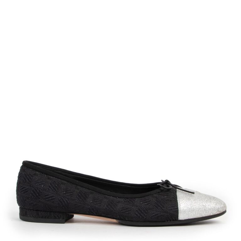 Chanel Black and Silver Ballerina Flats Size 39 5 Labellov