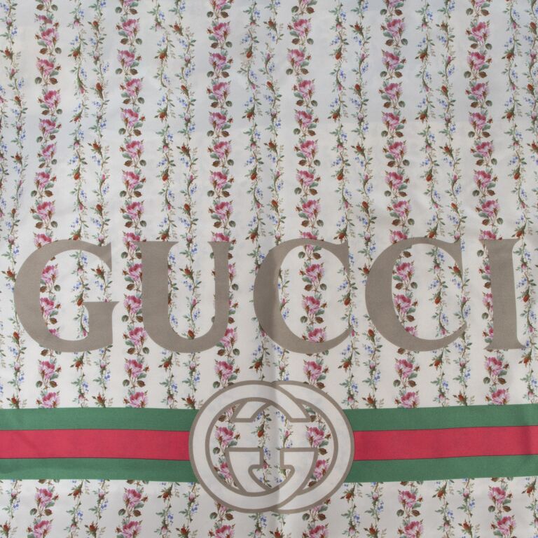 Gucci logo rose print top silk scarf