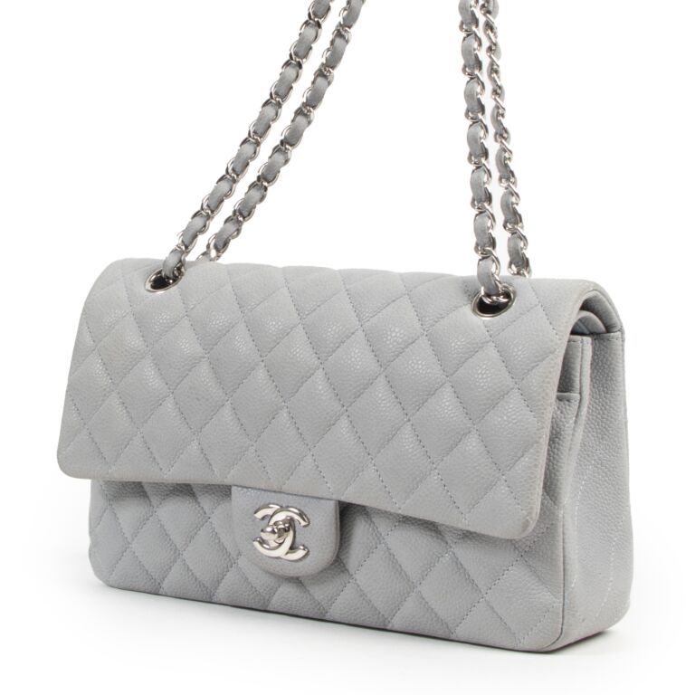 Chanel Grey Suede Caviar Leather Medium Classic Flap Bag ○ Labellov ○ Buy  and Sell Authentic Luxury