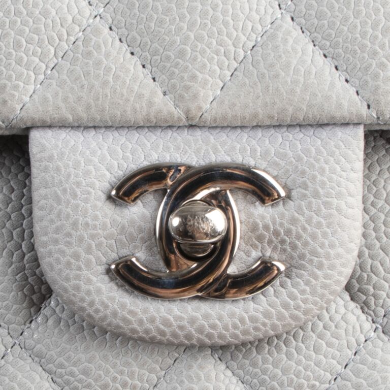 Chanel Grey Suede Caviar Leather Medium Classic Flap Bag
