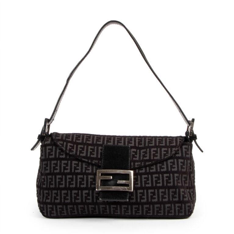 Fendi Black Zucchino Baguette Shoulder Bag Labellov Buy and Sell ...