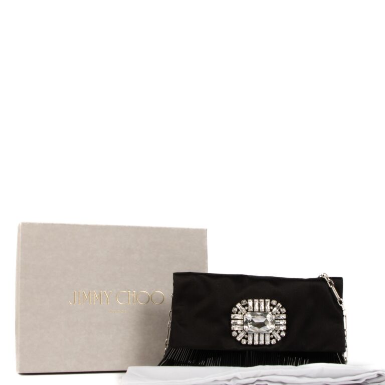 Jimmy Choo Black Satin Crystal Titania Chain Clutch