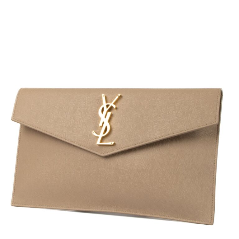 Saint Laurent Dark Beige Leather Uptown Clutch Labellov Buy and Sell Authentic Luxury