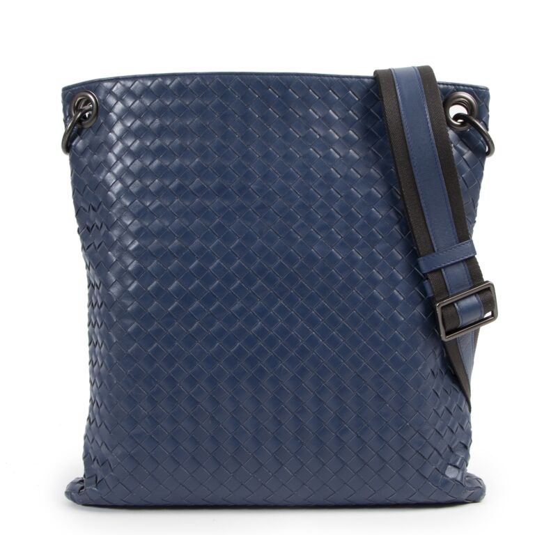 Bottega Veneta Navy Nappa Intrecciato Crossbody Bag