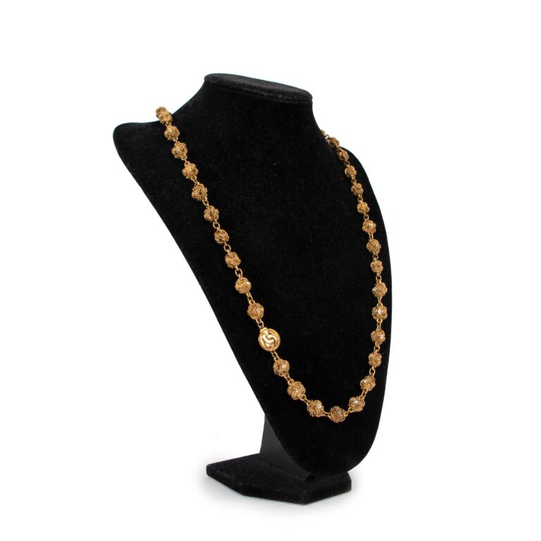 Chanel Vintage Gold Chain Ball Filigree Charm Crystal