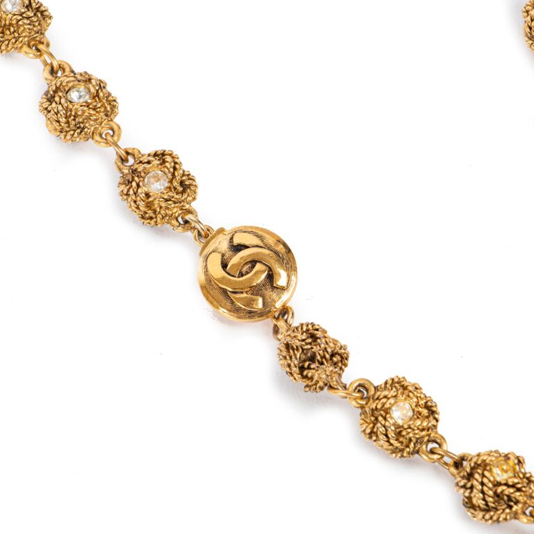 Chanel Vintage Gold Chain Ball Filigree Charm Crystal