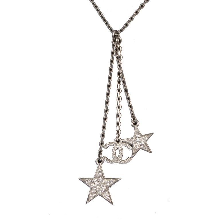 Chanel Silver Crystal Star CC Pendant Necklace ○ Labellov ○ Buy