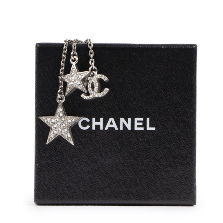 Chanel Silver CC Detachable Crystal Pendant Ribbon Key Chain