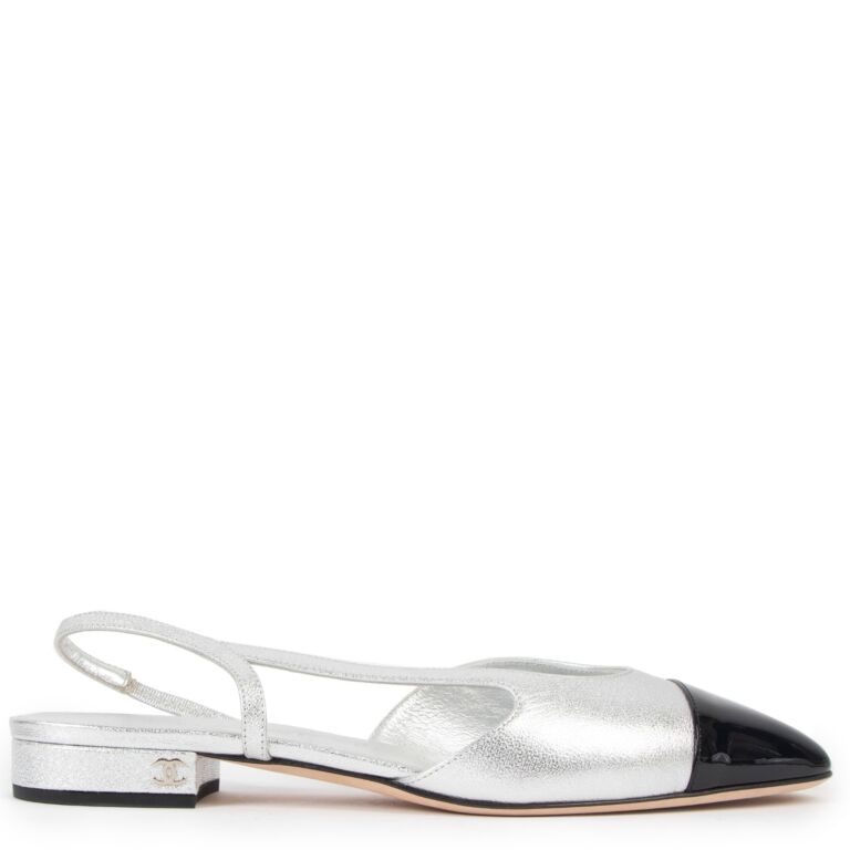 Chanel shop slingback silver