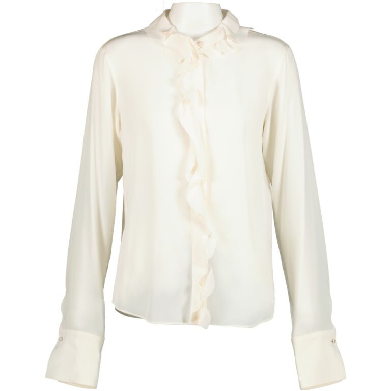 Chanel White Ruffle Silk Blouse ○ Labellov ○ Buy and Sell Authentic Luxury