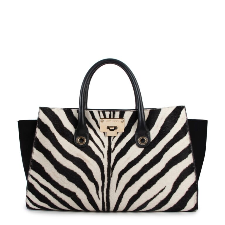 Jimmy Choo Black and White Zebra Print Tote Bag Labellov Buy