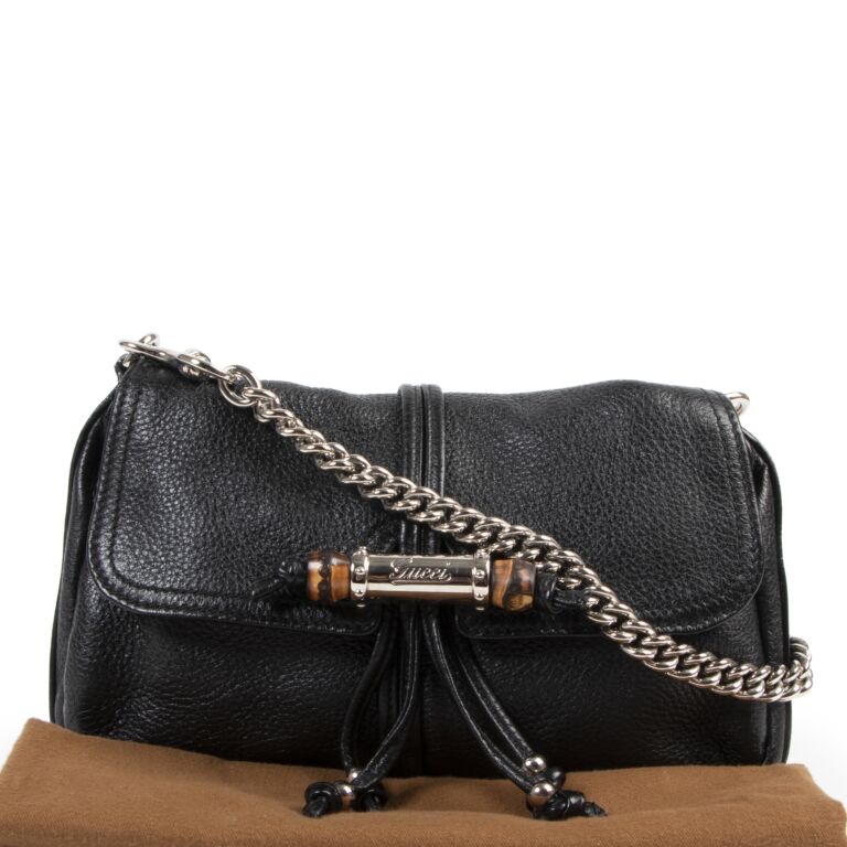 Gucci Black Leather Bamboo Croisette Shoulder Bag ○ Labellov