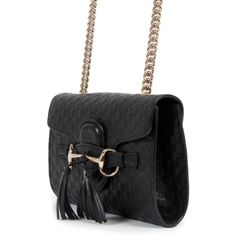 Gucci Black Microguccissima Leather Mini Emily Chain Crossbody Bag