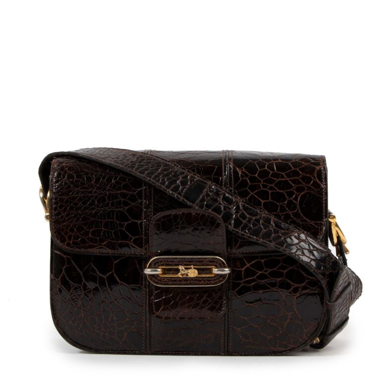 Celine Brown Alligator Carriage Vintage Shoulder Bag Labellov