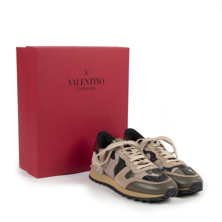 VALENTINO ROCKRUNNER SHOES 41 KHAKI CAMOUFLAGE SNEAKERS + SNEAKERS BOX  Leather ref.722113 - Joli Closet