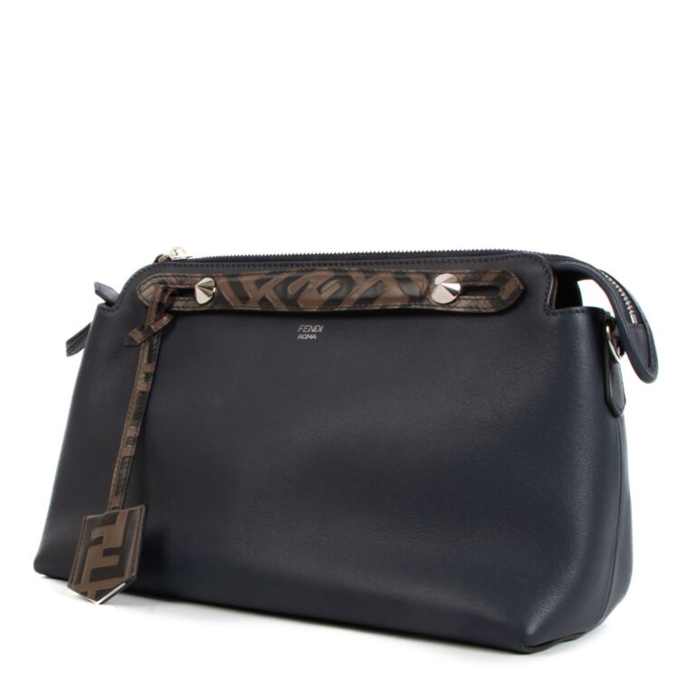 Fendi By The Way Medium Blue Leather Boston Bag Labellov Buy and Sell Authentic Luxury