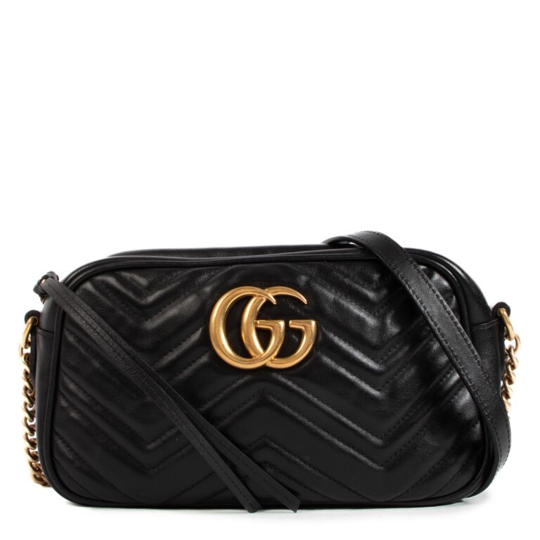 Gucci Black Matelass Small GG Marmont Shoulder Bag Labellov
