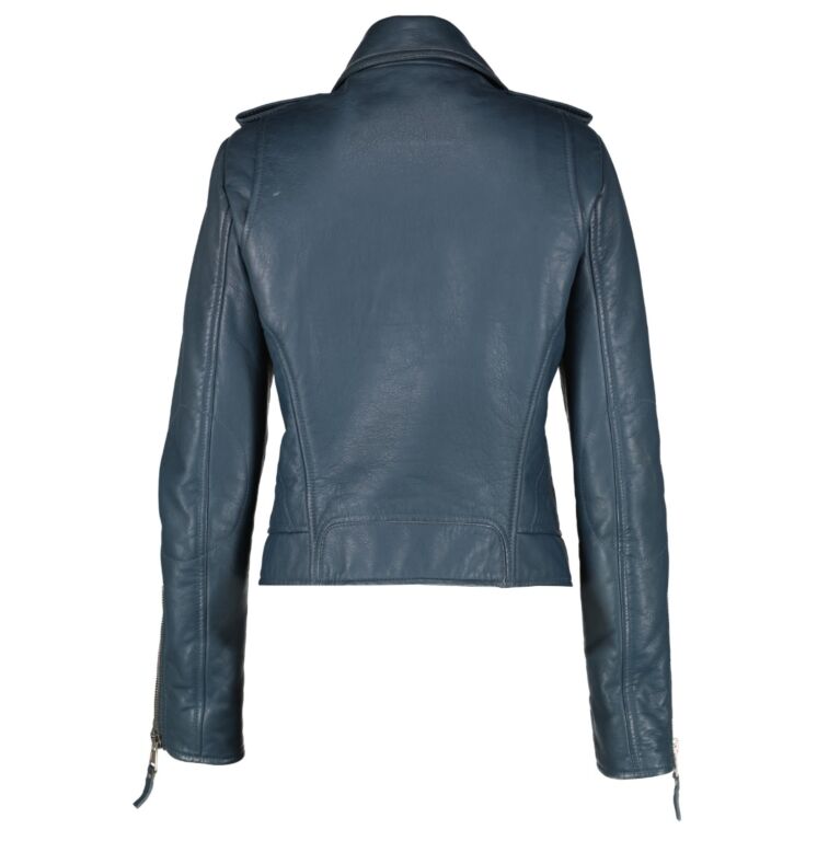 Balenciaga Blue Leather Biker Jacket Labellov Buy and Sell
