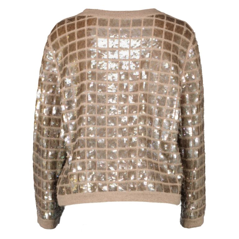Chanel Spring 2008 Gold Sequin Cashmere Cardigan Size FR42