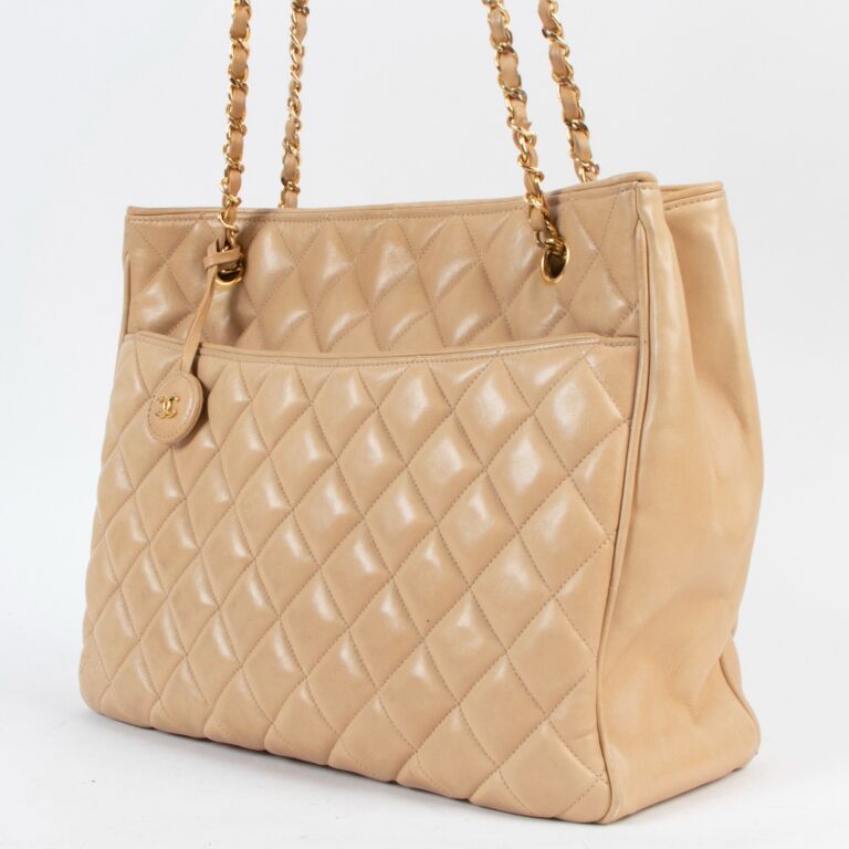 Chanel Beige Quilted Lambskin CC Charm Tote Bag Labellov Buy