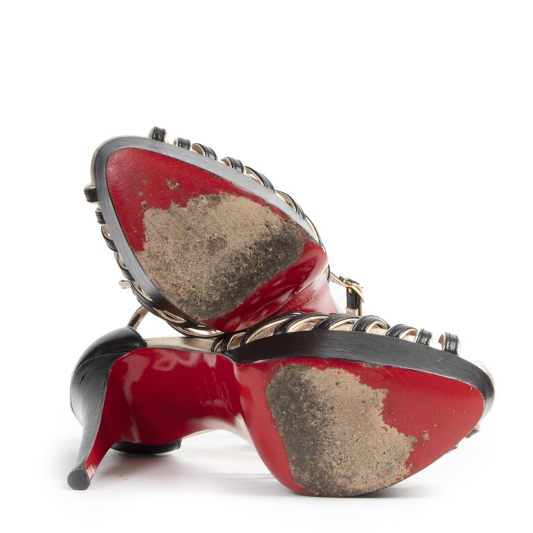 Christian Louboutin Black Gold Peeptoe Pumps Size 37 5