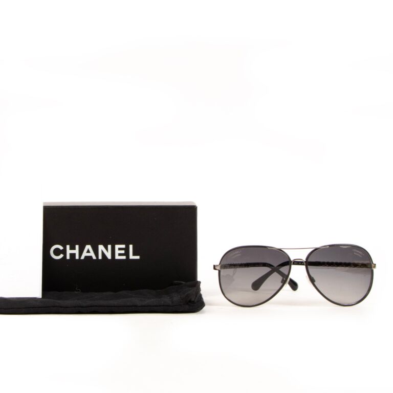 Chanel black shop aviator sunglasses