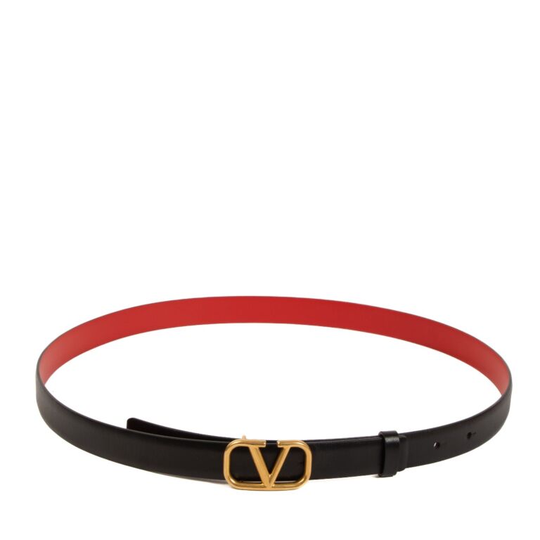 Valentino Black And Red V-Logo Reversible Belt 20mm - Size