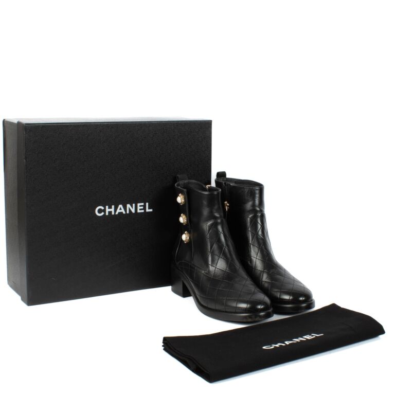 Chanel Black Leather Pearl Boots Size 38 5 Labellov Buy and Sell Authentic Luxury
