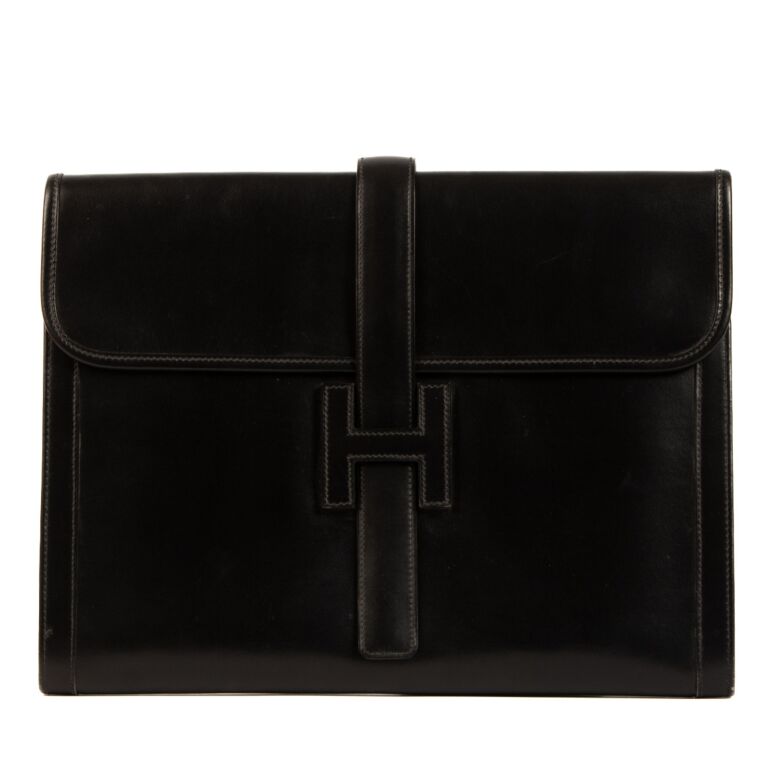Hermes Black Box Leather Jige GM Clutch Labellov Buy and Sell Authentic Luxury