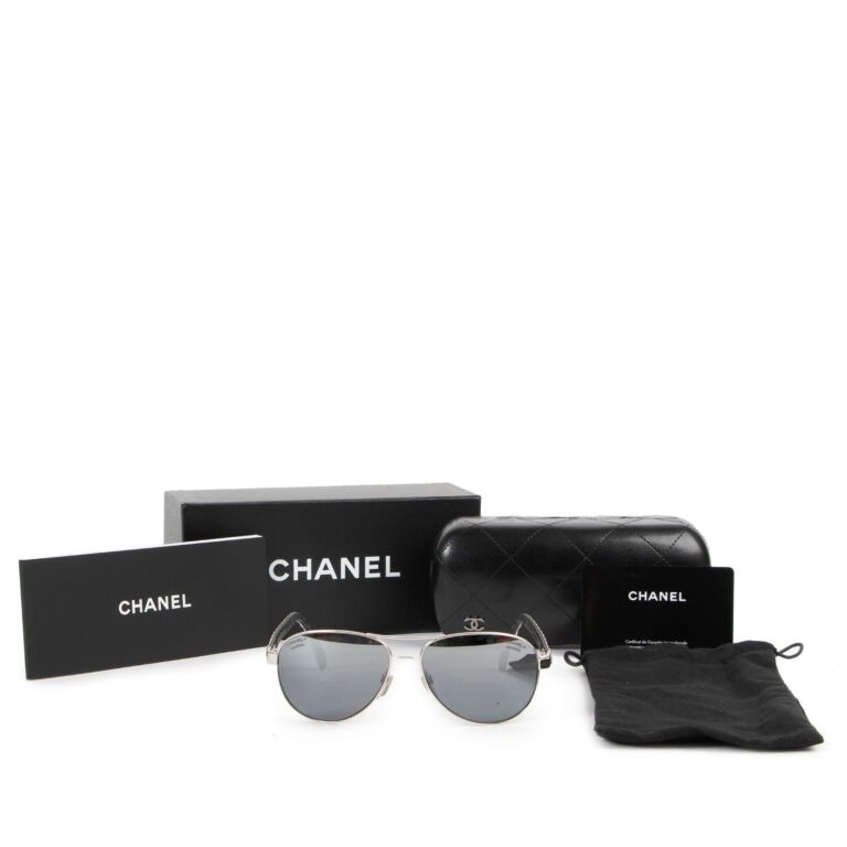 CHANEL 4189TQ Aviator Titanium & Calfskin Sunglasses