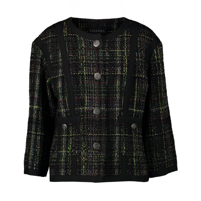 Chanel Black Green Tweed Jacket - Size FR 46 ○ Labellov ○ Buy