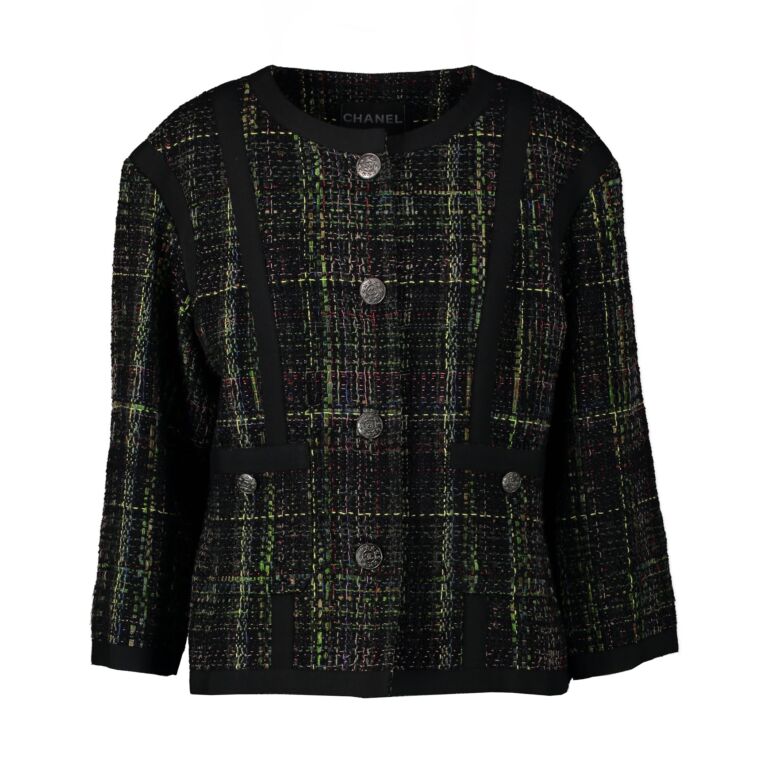 Chanel Black Green Tweed Jacket Size FR 46 Labellov Buy