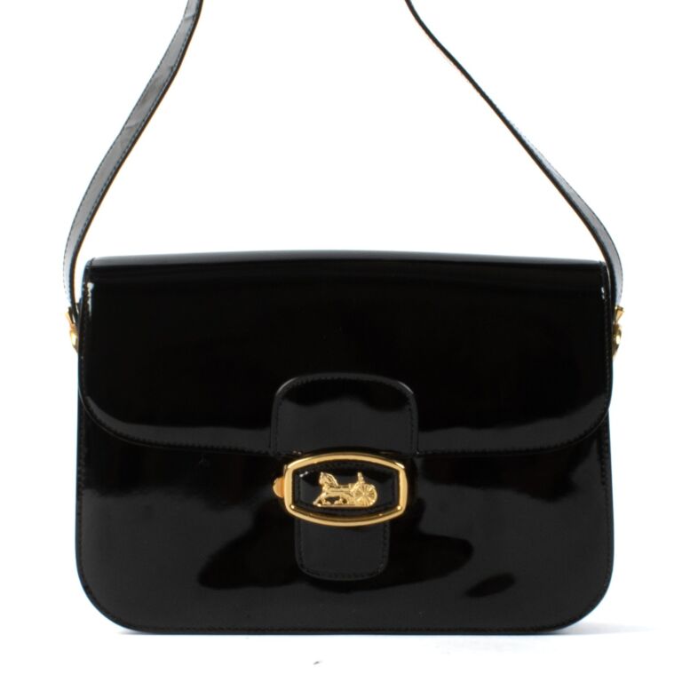 バッグ Celine Vintage Clutch Bag Black Leather Pre-Owned CELINE Vintage Logo Turnlock Hardware Calf Leather
