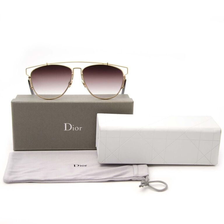 CHRISTIAN DIOR Technologic Sunglasses Gold Blue 174684  FASHIONPHILE