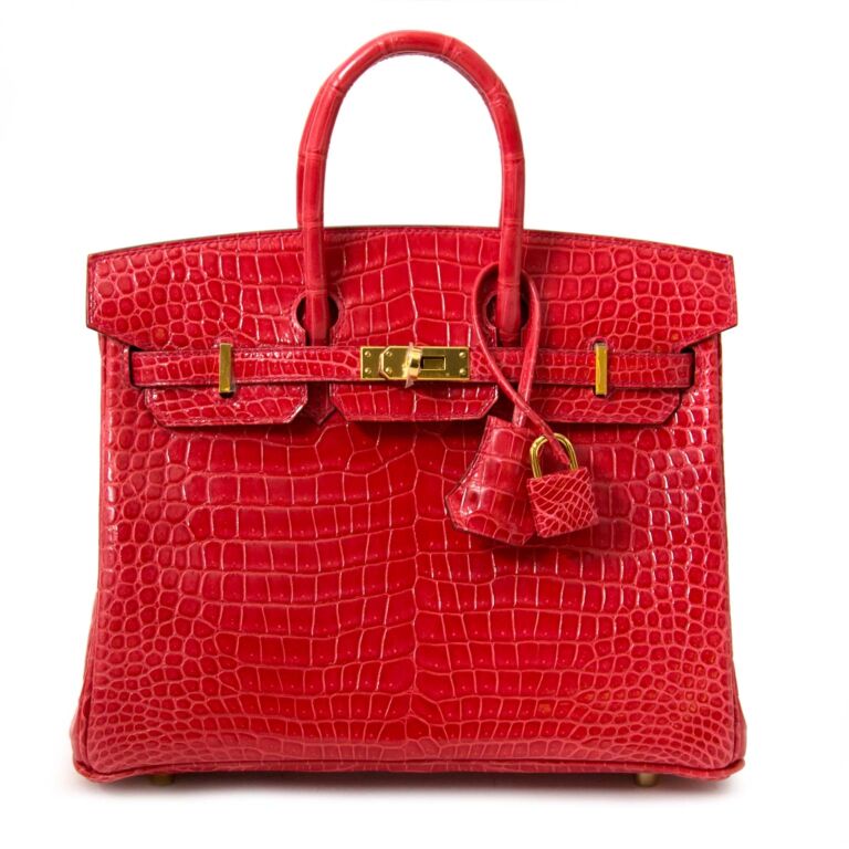 Herm s Birkin 25 Crocodile Porosus Bougainvillier ghw Labellov