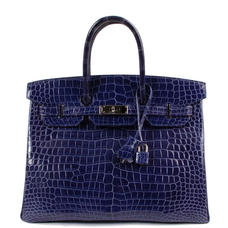 Hermès Birkin 35 Bleu Electrique Crocodile Porosus PHW ○ Labellov