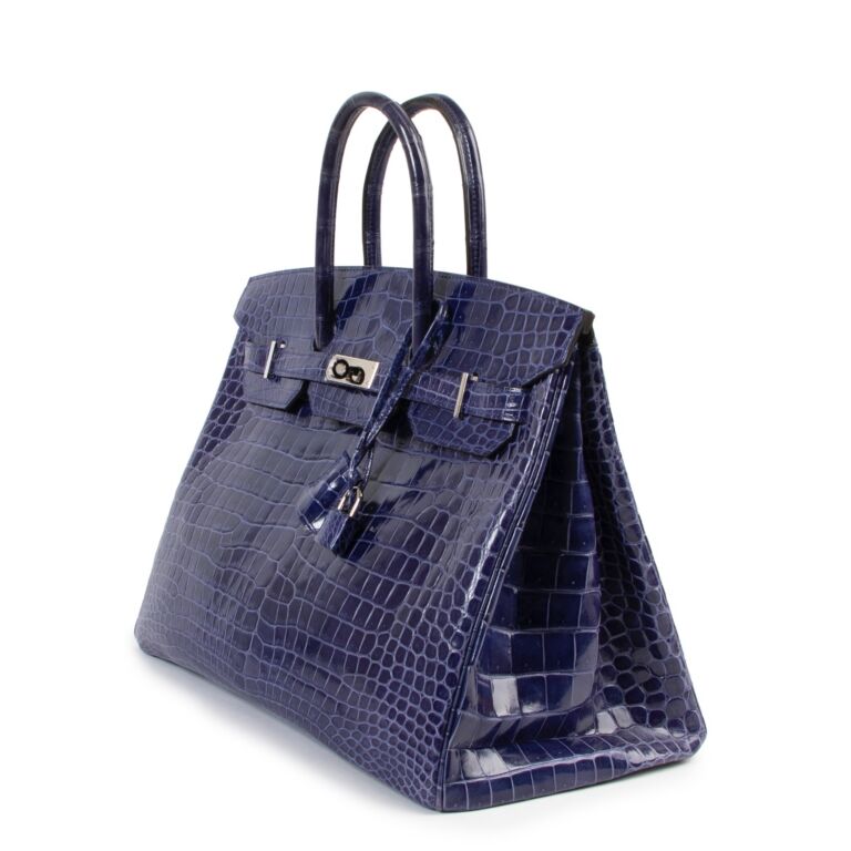 Birkin 35 HERMES crocodile Porosus bleu Mykonos - VALOIS VINTAGE PARIS