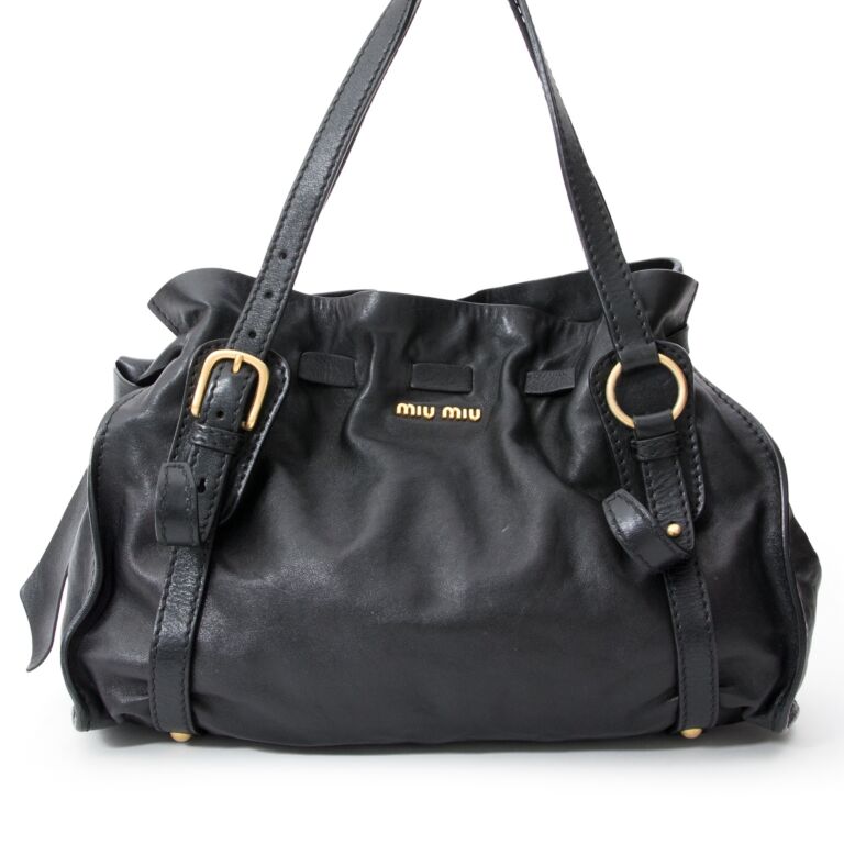 Miu Miu Prada Bow Vitello Lux Medium Calfskin Leather Satchel, Black, Bow Bag