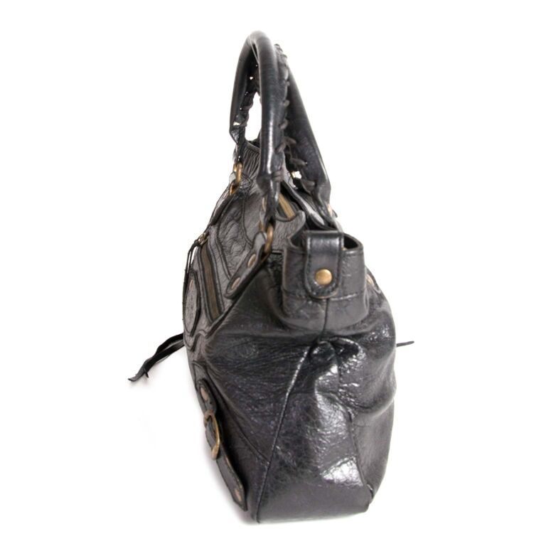 Balenciaga Black Chevre Leather Flat Stud Le Dix Lariat Bag