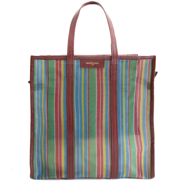 Balenciaga Bazar M AJ Mesh Striped Shopper Tote Bag Labellov