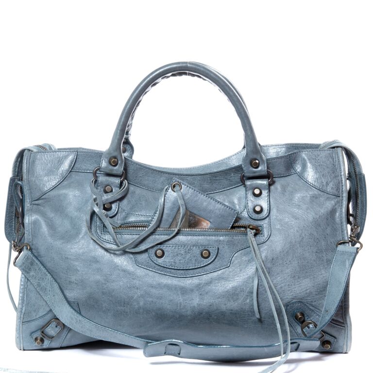 Balenciaga light blue top classic city bag
