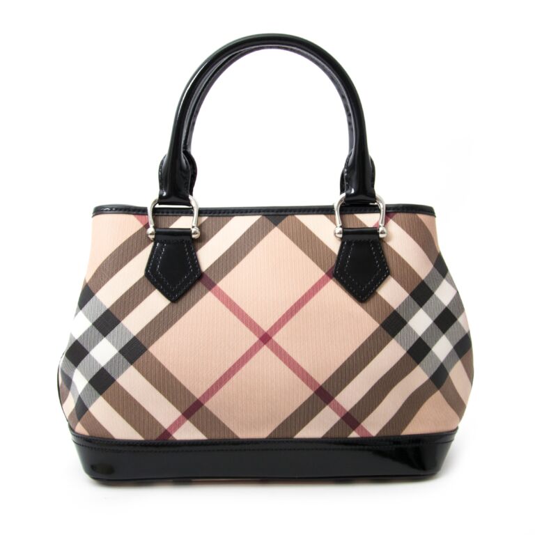 Mini leather-trimmed checked canvas tote