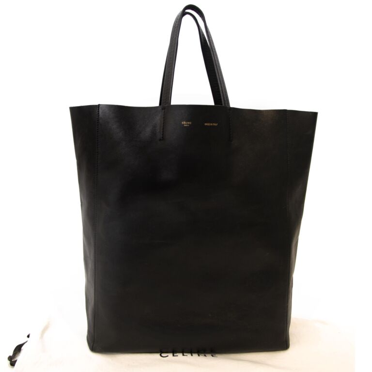 CELINE Leather Shoulder Tote Bag Purse Black Vintage Used Women N1335