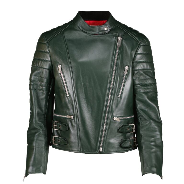 Celine Green Leather Biker Jacket Size 40 Labellov Buy and Sell Authentic Luxury